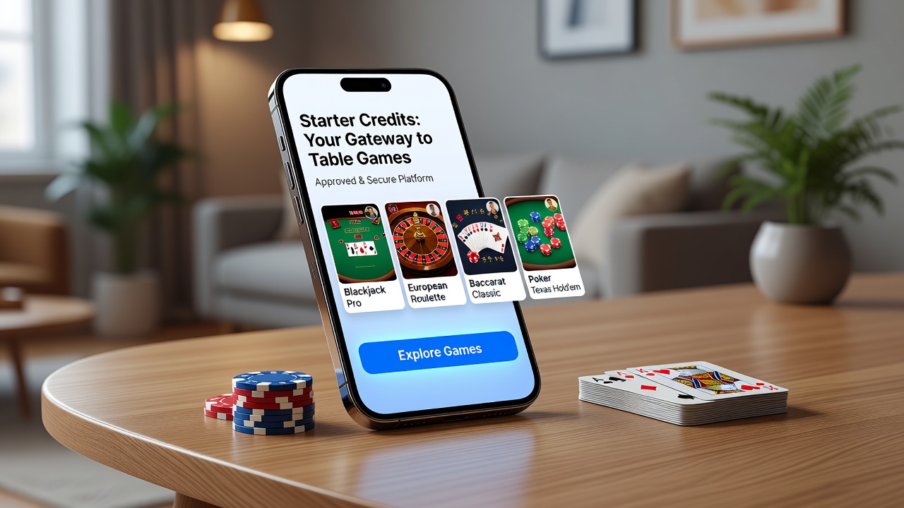 Beispiel einer mobilen Casino-App mit Starter-Credits die zu Tischspielen führen