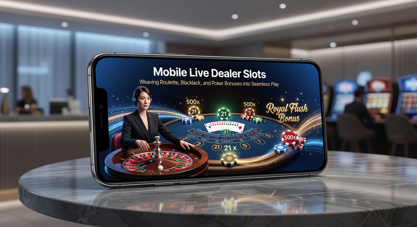 Smartphone mit Live- Dealer-Slot-Spieleinsatz, das Roulette, Blackjack und Poker-Elemente zeigt