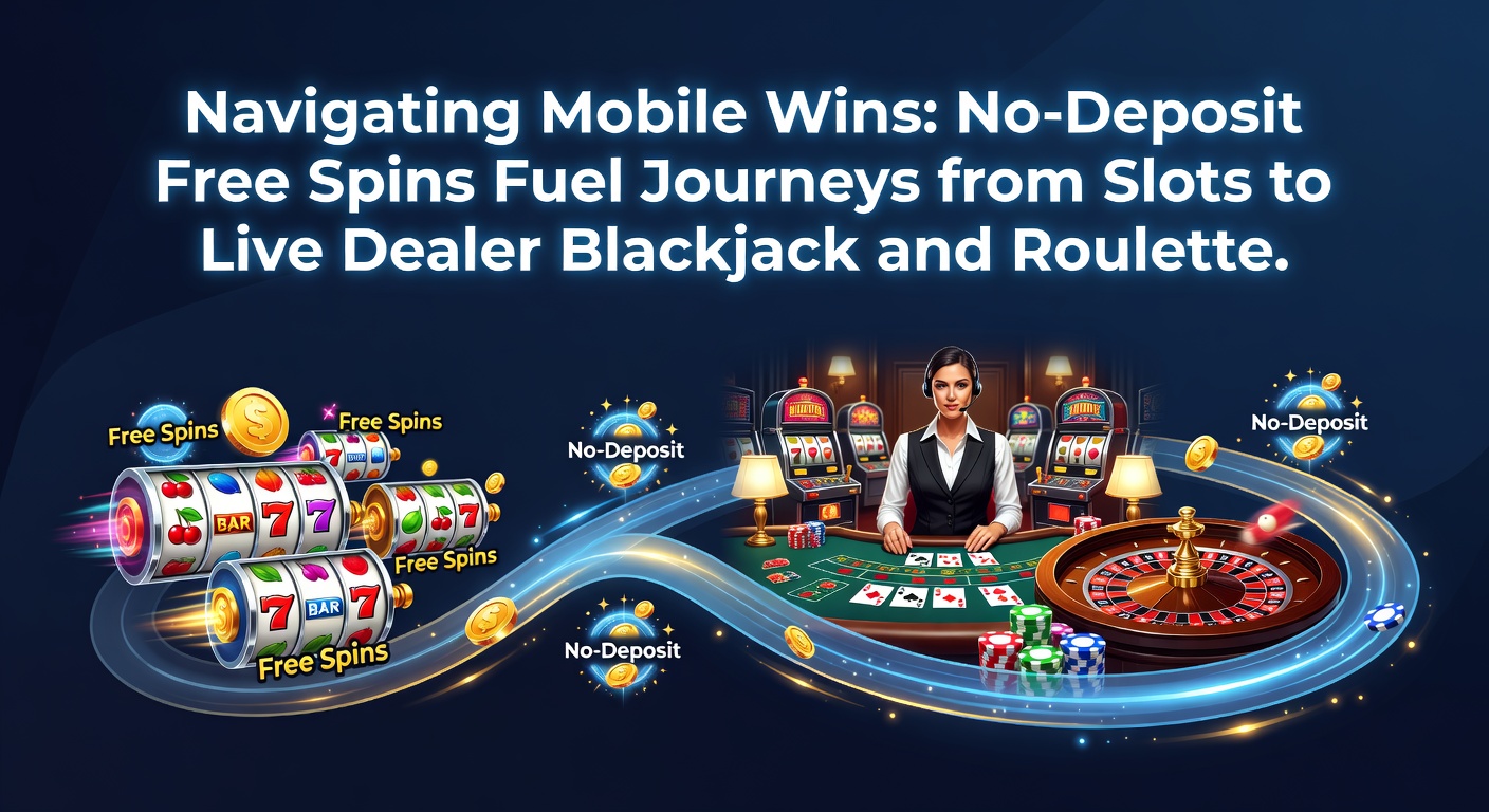 Smartphone mit leuchtenden Slot-Maschinen und Live-Dealer-Tischen im Hintergrund, symbolisiert den Übergang von Free Spins zu echten Tischspielen in mobilen Casinos