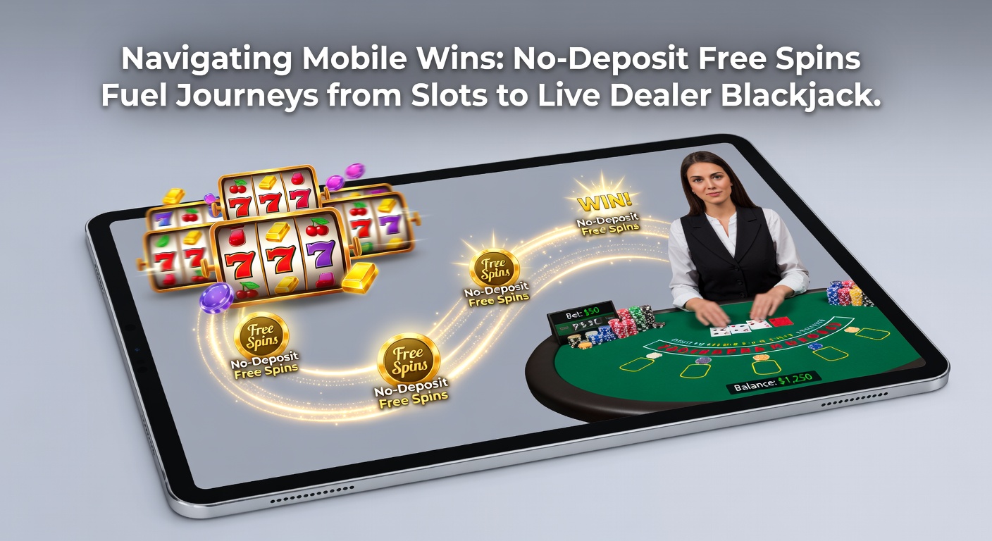 Live-Dealer am Blackjack-Tisch auf einem Tablet, mit Slot-Symbolen im Vordergrund, illustriert den mobilen Übergang von Free Spins zu Tischklassikern