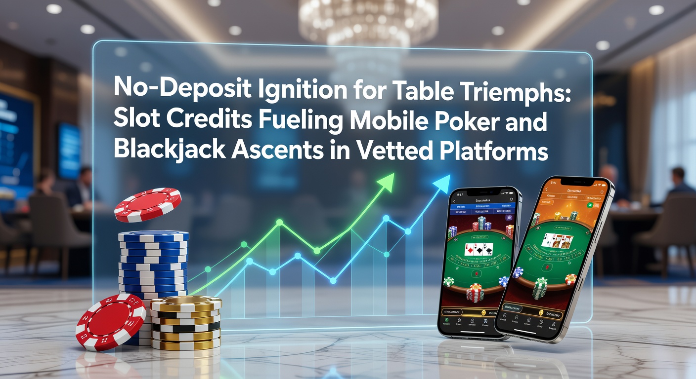 Smartphone mit Slot-Maschine und Tischspielen wie Poker und Blackjack im Vordergrund, symbolisierend den Übergang von No-Deposit-Boni zu mobilen Erfolgen