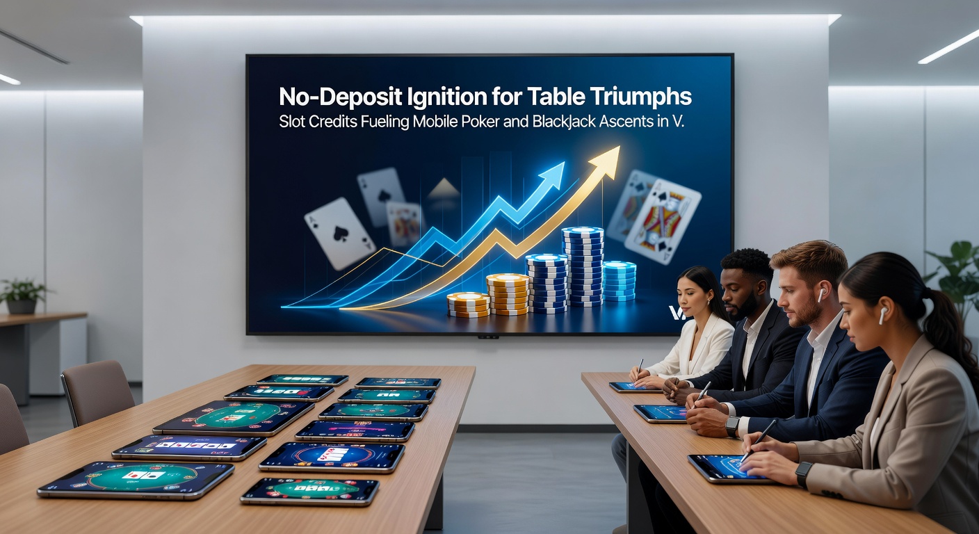 Detaillierte Darstellung eines Blackjack-Tisches auf einem Tablet, mit Slot-Symbolen im Hintergrund und mobilen No-Deposit-Boni-Elementen, die den Übergang illustrieren