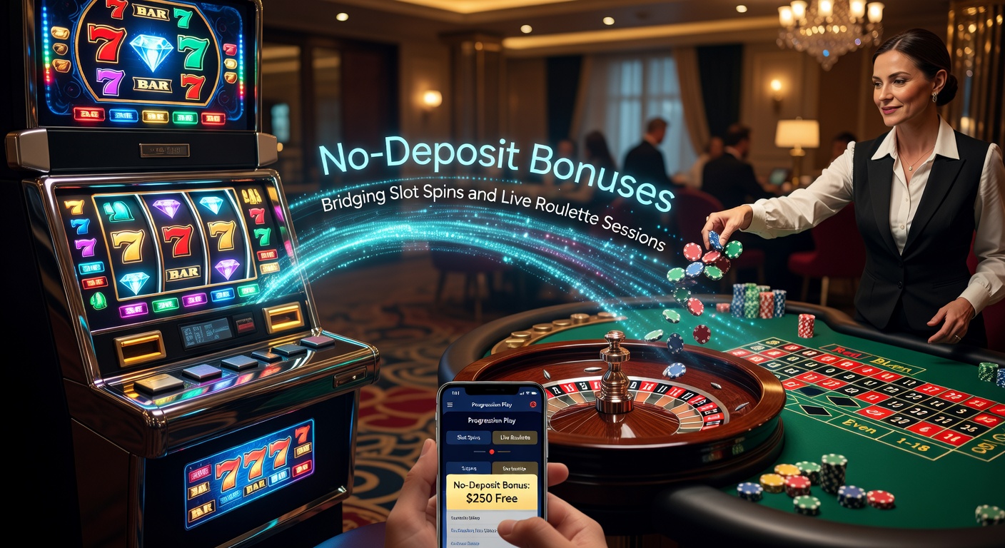 Smartphone mit Slot-Spiel und Live-Roulette-Tisch auf dem Bildschirm, einlageloser Bonus wird aktiviert