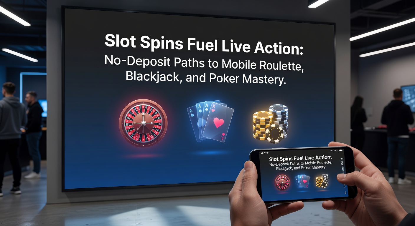 Live-Roulette-Tisch auf Mobilgerät mit Slot-Spin-Symbolen und No-Deposit-Bonus-Anzeige